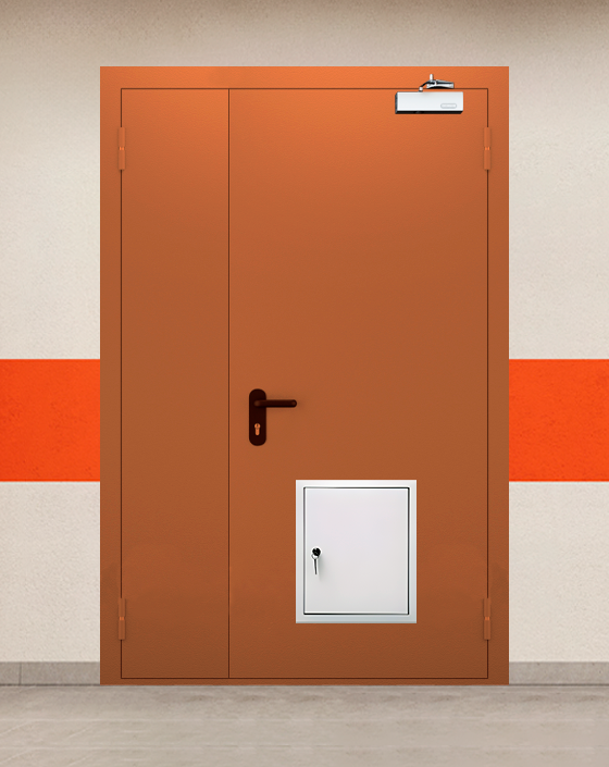 Противопожарная полуторная коричневая дверь EI 45 с стыковочным узлом