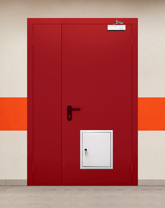 Противопожарная полуторная красная дверь EI 60 (2-го типа) с стыковочным узлом