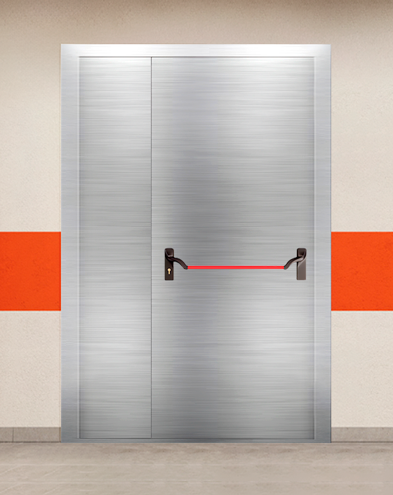 Противопожарная полуторная из нержавеющей стали серая дверь EIS 30 без доводчика с ручкой антипаника