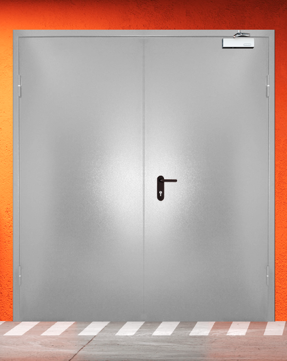 Противопожарная двупольная серая дверь порошковым напылением EIW 30