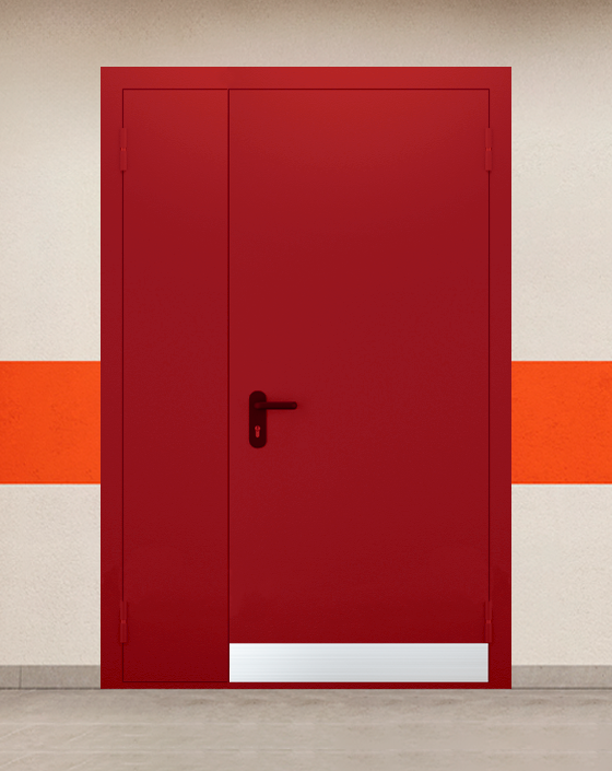 Противопожарная полуторная красная дверь EI 60 (2-го типа) без доводчика с узким отбойником