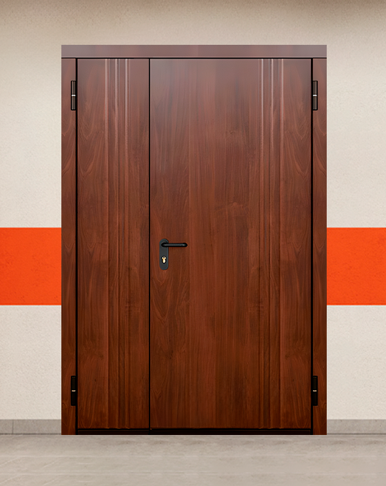 Противопожарная полуторная МДФ коричневая дверь без доводчика