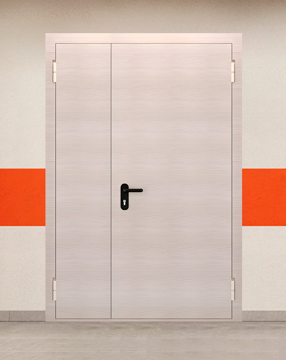 Противопожарная полуторная МДФ бежевая дверь без доводчика