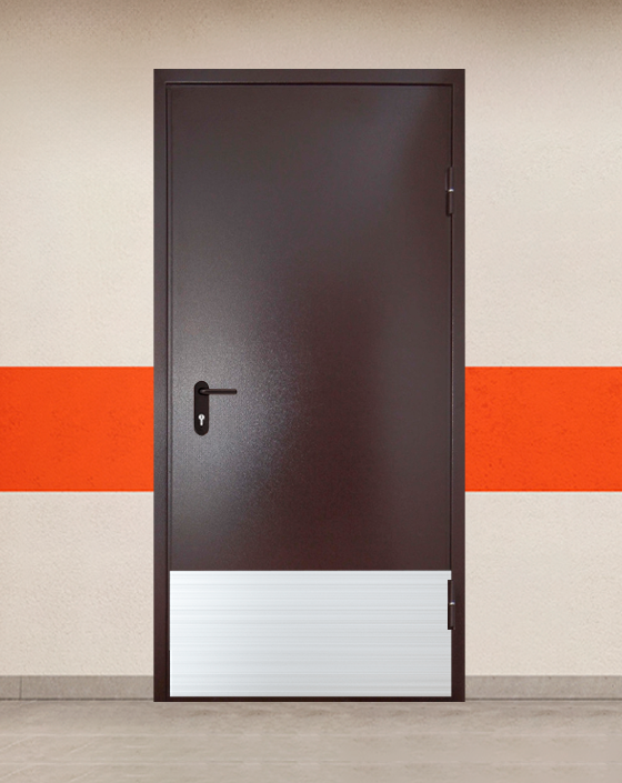 Противопожарная однопольная коричневая дверь порошковым напылением EIS 30 без доводчика с широким отбойником