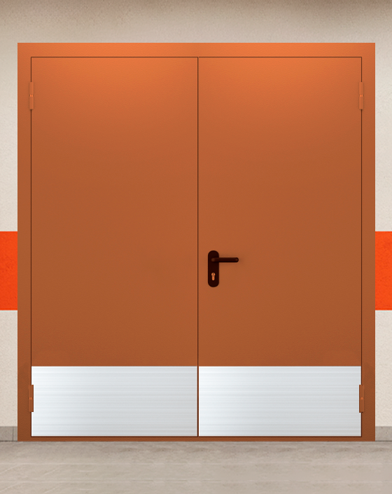 Противопожарная двупольная коричневая дверь EIS 60 без доводчика с широким отбойником