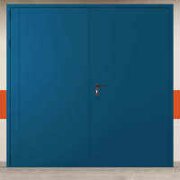 Ворота металлические двустворчатые синие без доводчика