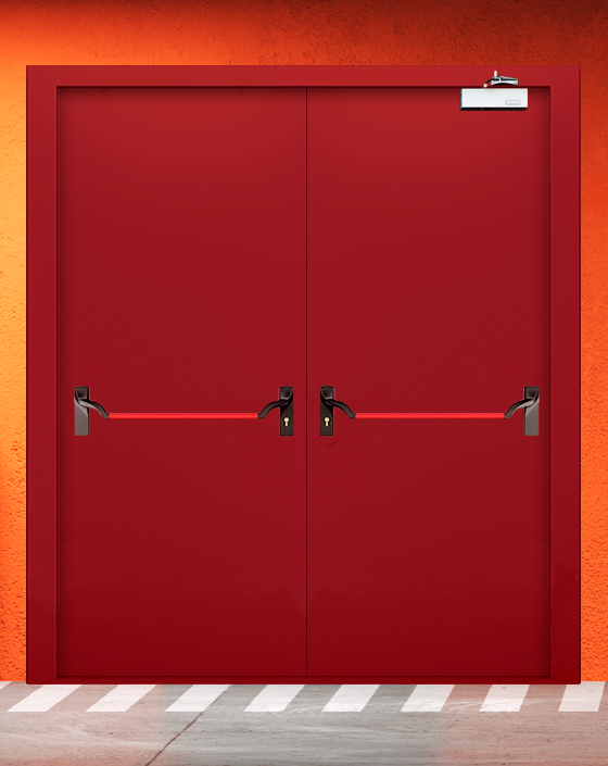 Противопожарная двупольная красная дверь EIW 45 с ручкой антипаника