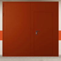 Ворота металлические двустворчатые красные с дверью без доводчика