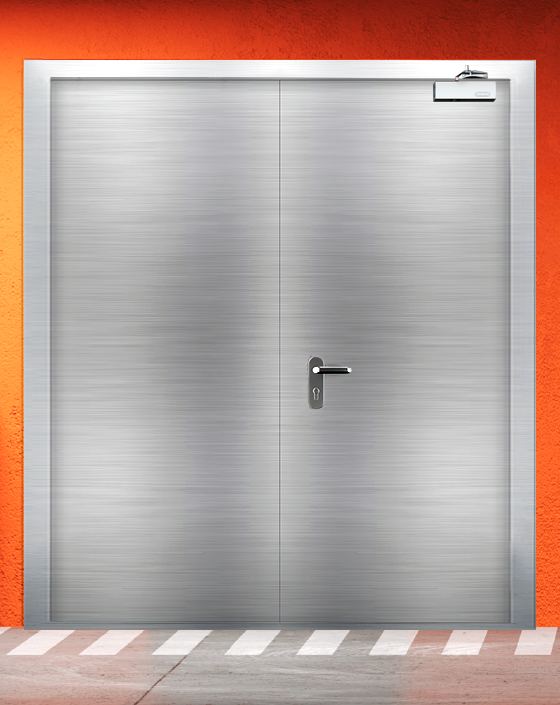 Противопожарная двупольная из нержавеющей стали серая дверь EIS 90
