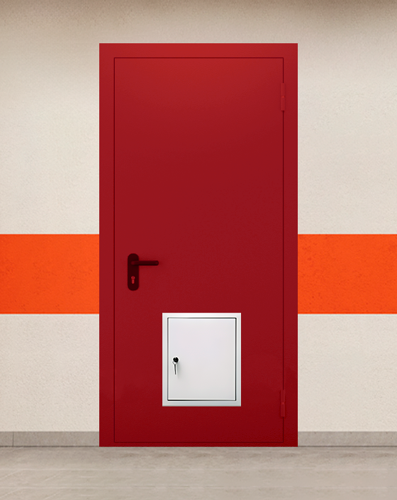 Противопожарная однопольная красная дверь EIW 45 без доводчика с стыковочным узлом