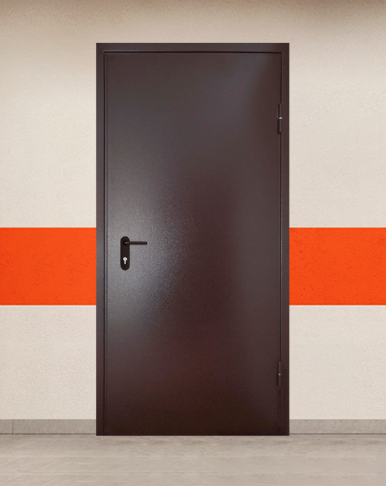 Противопожарная однопольная коричневая дверь порошковым напылением EIS 30 без доводчика