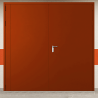 Ворота металлические двустворчатые красные с блестящей ручкой без доводчика